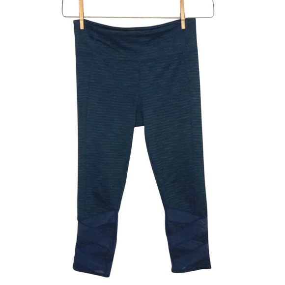 Athleta Pants - Athleta Jacquard Mantra Navy Blue Leggings Cropped Leg Size Medium